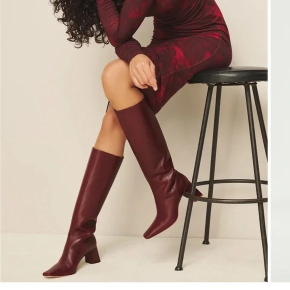 Reformation River knee high boots in ruby  Sz 7.5 new in box - Picture 4 of 16